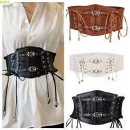 BUCKS Lace Cummerbunds, Adjustable Leather Corset Belt, Gothic Flower Elastic Solid Color Wide Waist