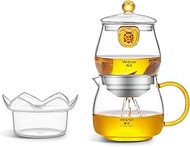 Easy to Soak Tea Pot, Total 560ml (18.94 oz) Glass Teapot with Base, Tea and Water Separation Magic 