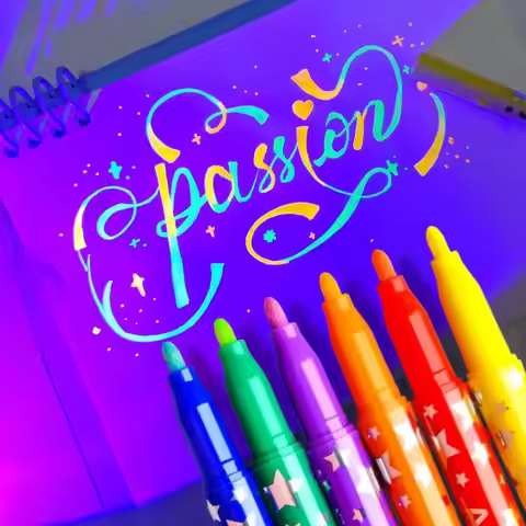 Colorful Luminous Highlighter Pens 6Pcs, Glow in the Dark Markers for Art, Drawing & Creative Creati