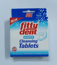 Fitty dent super Cleansings Tablets เม็ดฟู่แช่ฟันปลอม กล่องบรรจุ12เม็ด ใช้แช่ทำความสะอาดฟันปลอมอายุ04/2526  เม็ดฟู่แช่ฟันปลอม FITTY DENT แบบ12เม็ด  รายละเอียดสินค้า: - ฟิตตี้เด้นท์ เม็ดฟู่ทำความสะอาดฟันปลอม Fitty Dent Super Cleansing Tablets - สะอาดะ