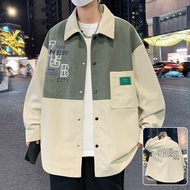 Spring Autumn Fatty Trend Contrast Color Stitching Shirt Jacket Men Trendy Youth Plus Fat Plus Size 