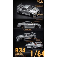 404 ERROR 1:64 NISSAN SKYLINE GTR R34 MODIFIED SILVER LIMITED EDITION.