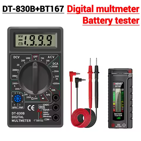 Digital Multimeter Battery Tester Suit 1999 Count HFE/Diode Test Battery Checker for AA/AAA/9V DIY K
