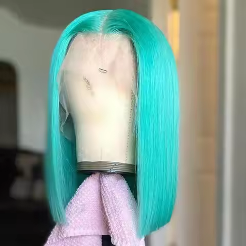 Mint Green Colored Straight Lace Frontal Wigs 13x4 613 Bob HD Ombre Short Bob Lace Front Wigs Human 