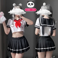 Pajamas Do Not Sleep. Japanese School Uniform Cropped T-Shirt Short Sleeves White Ribbon Edge Bottom