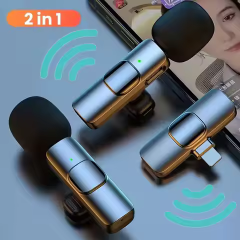 Wireless Lavalier Microphone Portable Audio Video Recording Mini Mic for iPhone 15 16 17 Android Liv