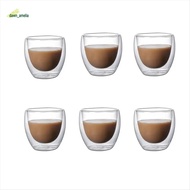 6PCS Clear Double Wall Glass Coffee Mugs Insulated Layer Cups Set for Bar Tea Milk Juice Water Espre