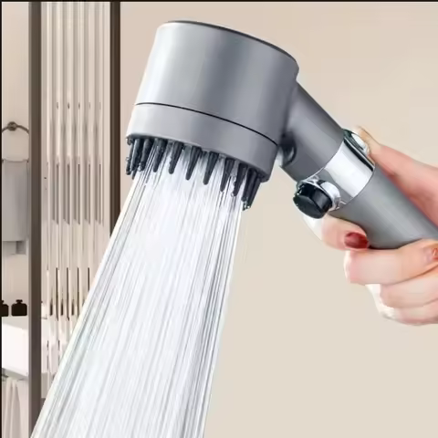 High Pressure Filter Shower Head Set with 1.5m Hose + Bracket + 5 Filter Cartridges, 3 Modes Adjusta
