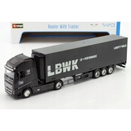 BBurago 1/43 Volvo FH16 Globetrotter 750 XXL LBWK Container Truck Trailer Diecast Model Truck Toy
