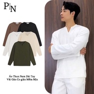 PN STORE Men's T-shirt Long Sleeve V-Neck Straight Form Soft Stretch Ribbed Fabric White, Black ATV-