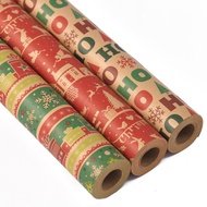 1pc 10m Christmas Wrapping Paper Roll - Vintage Red Brown Holiday Wrap with Pinecone Pattern, Rustic