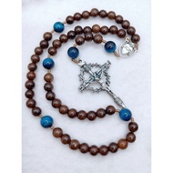 Catholic Sacred Heart of Jesus Rosary Brown Ebony Wood Blue Tiger Eye Crown of Thorns Crucifix Confi