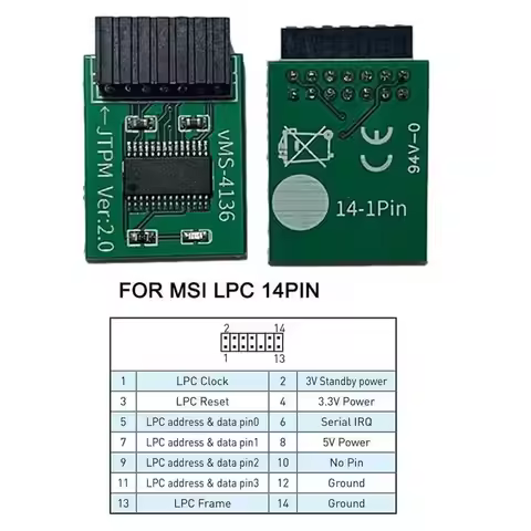14 Pin LPC MSI Interface TPM2.0 Security Module Supports Multi Brand Motherboards 12 14 18 20-1pin P