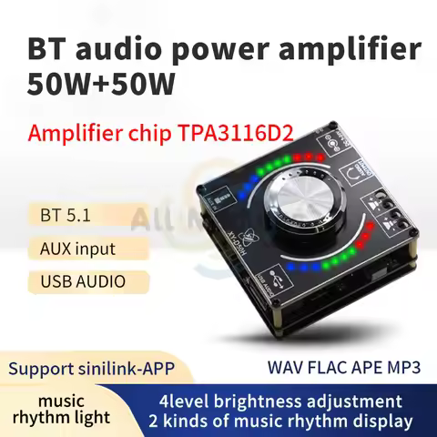 DC5-24V/5A HIFI Level Stereo BT Amplifier Board 50W * 2 AMP Amplificador Home Theater AUX USB AP50H 