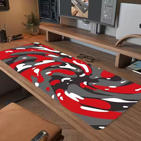 1pc Red Abstract Texture Swirl gaming mousepad, 2mm thick computer keyboard mat, 31.49 x 11.81inch, 