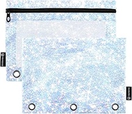 RPLIFE Pearl Glitter Three Hole Binder Pouch, Binder Pouch Clear Window, Soft Zip Pencil Pouch, Zipp