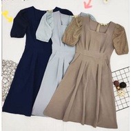 Ladies elegant dress linen sleeve OL dress cayra couture premium dress 高贵大方连身裙拼高等亚麻袖子