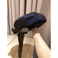 Japanese Hat Brand ca4la Product Lace Jacquard Blue Coffee Color Bow Beret Guaranteed