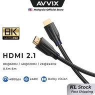AVVIX HDMI to HDMI 2.1 Cable 8K60Hz 4K120Hz 2K240Hz 48Gbps VRR HDR eARC for PC PS5 Xbox TV Monitor