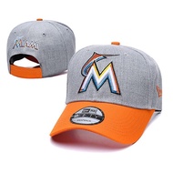 7Zxi MLB Fashion Miami Marlins Cap Baseball Cap Adjustable Cap Men Women Grey Hat