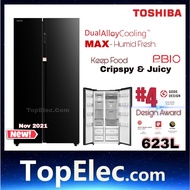 TOSHIBA FRIDGE GR-RS780WE-PGY(22) SIDE BY SIDE GLASS DOOR 623 LIITLE TOSHIBA FRIDGE GRRS780WE peti s