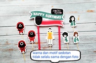 satu set isi 8 cake topper toper hiasan kue ulang tahun karakter squid game