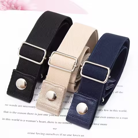 Elastic Belt Without Buckle Canvas Women Buckle Free Belt Ladies Jeans Pants Waist Lazy Belt Stretch