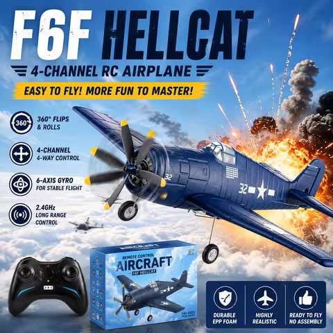 F6F Hellcat RC Airplane 4-Channel Remote Control Fighter Aircraft, 6-Axis Gyro Stable Flight, Brushl