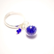 A Handmade 深藍色水晶吊飾玻璃球指環