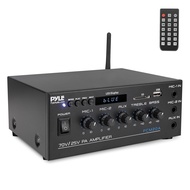 Pyle Compact Mini Home Power Amplifier - 40W Smart Small Audio Stereo Receiver w/AUX, 2 Microphone i