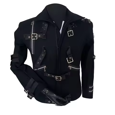 Impersonator Michael Jackson Who's BAD Concert Jacket with Punk Rivet Black Outwear