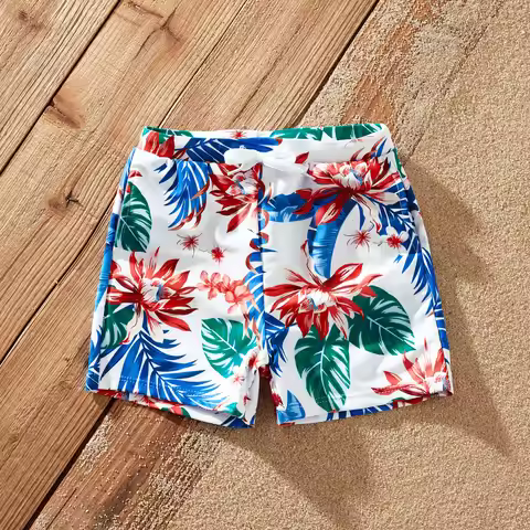 PatPat Tropical Plant Print Boys' Swim Trunks