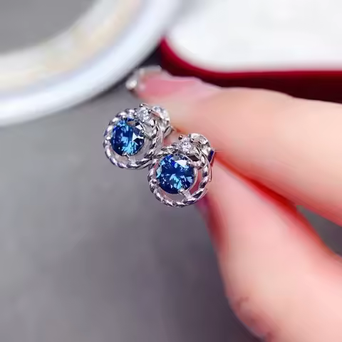 Blue Moissanite Stud Earrings 0.5 Carat Earrings 14K White Gold Stud Earrings Women's Wedding Gift