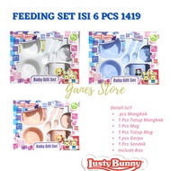 PERALATAN Feeding SET Contents 6pcs I BABY Tableware I GIFT LUSTY BUNNY LB1419 BABY GIFT I Packaging