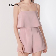 (Trendy) Lovito Casual Jumpsuit Plain Ruffle Jumpsuit for Women L109MD681