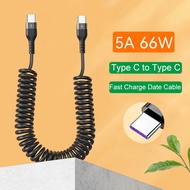 65W 5A Cable Fast Charging Spring Pull Telescopic Cord Type C To Type C For Samsung Xiaomi OPPO Huawei USB C Car Charger Cable