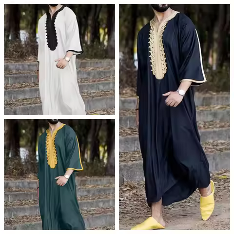 Moroccan robes Hand embroidered loose breathable robes Djellaba Abaya Thobe Islamic striped robes Mu