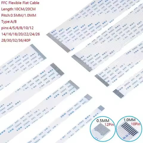 10PCS Flat Flexible Cable FFC FPC AWM 20624 80C 60V VW-1 FFC-0.5MM 1.0MM 4/5/6/8/10/12/14/16/18/20/2