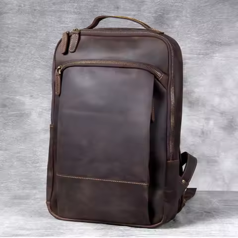 Vintage Crazy Horse Genuine Leather Backpack Men Backpack Laptop Leather Daily Bagpack Male Rucksack