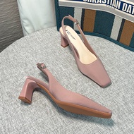 Parisian Grey Chunky Heel Womens Shoes Spring 2025 Fashion Elegant Square Head Slip-On Single Shoes 