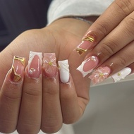 3D Sunflower Wearing Armor Simple French White Nail Flakes Medium Short Square Nail Press on Nails G