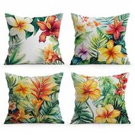 4pcs Tropical Flower Pattern Cushion Cover Set, Single-Sided Printed Pillow Sham/Pillow Case, Suitab