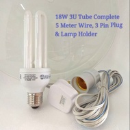 18W 3U Tube Complete 5 Meter Wire, 3 Pin Plug & Lamp Holder