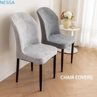 NESSA Dining Seat Covers, Jacquard Leaf Universal Curved Chair Cover, Protector Stretch Elastic Fan-