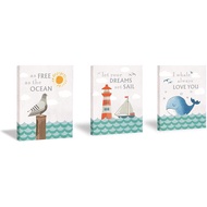 Nautical Art Prints, Inspirational Quotes Seascape Painting Set of 3 Pieces (11.8x15.6inch) Canvas A