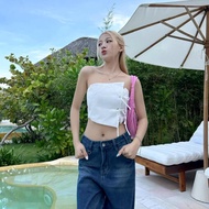 PinkLotus Store slanted tube top, cute bow tie combination A5796