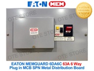 MEM EATON MEMGUARD 6DA6C 63A 6 Way Plug In SPN MCB Distribution Board with SW45 63A 2 Pole Isolator 