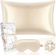 1Pack Mulberry Silk Pillow Case for Hair and Skin Standard 26"x20" Silk Pillowcase with Eye Mask & S