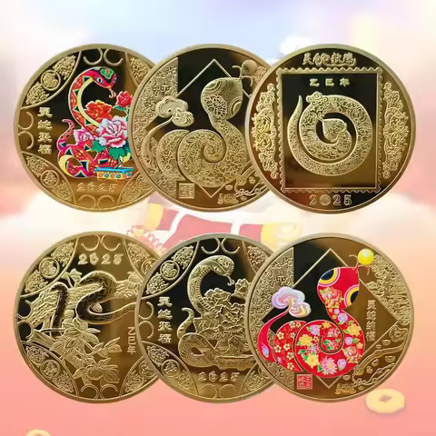 2025 New Year Of The Snake Commemorative Coins Chinese Zodiac Medals 3D Relief Coins Collectibles Ne