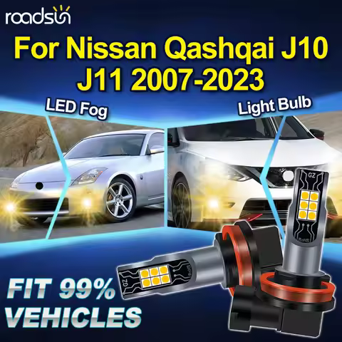 ROADSUN H8 H9 H11 For Nissan Qashqai J10 J11 2007 2008 2009 2010 2011 2012-2023 2PCS 3000K Canbus Ca